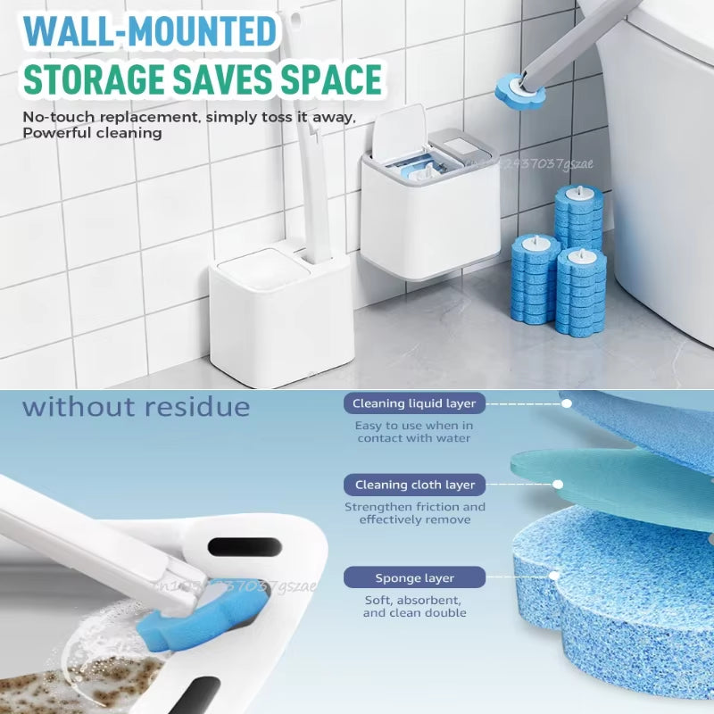 Disposable Toilet Brush Wall Mounted Toilet Brush with Extended Handle Cleaning Set Replacement Head Wc Accessories Toilet Brush