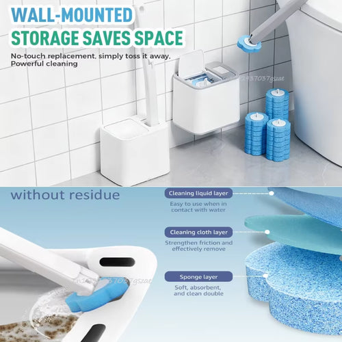 Disposable Toilet Brush Wall Mounted Toilet Brush with Extended Handle Cleaning Set Replacement Head Wc Accessories Toilet Brush