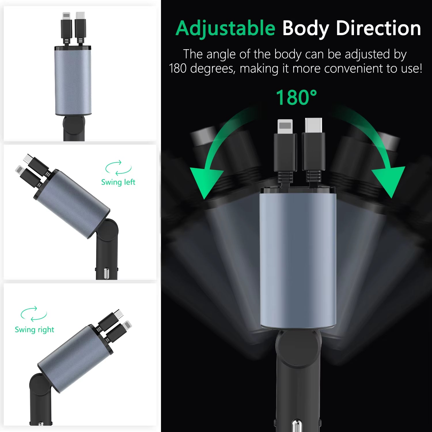 Retractable Car Charger 120W Fast Charger 4-In-1 Fast Charging Car Phone Charger 2 USB Ports Car Charger Adapter