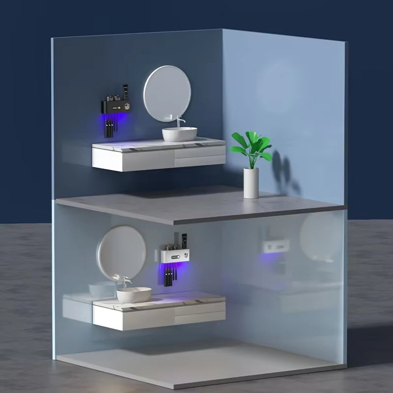 1 Smart Toothbrush with 2 Cups, Automatic Toothpaste Dispenser, 5-Slot Storage Brush Holder, USB Lithium Battery Clock Display