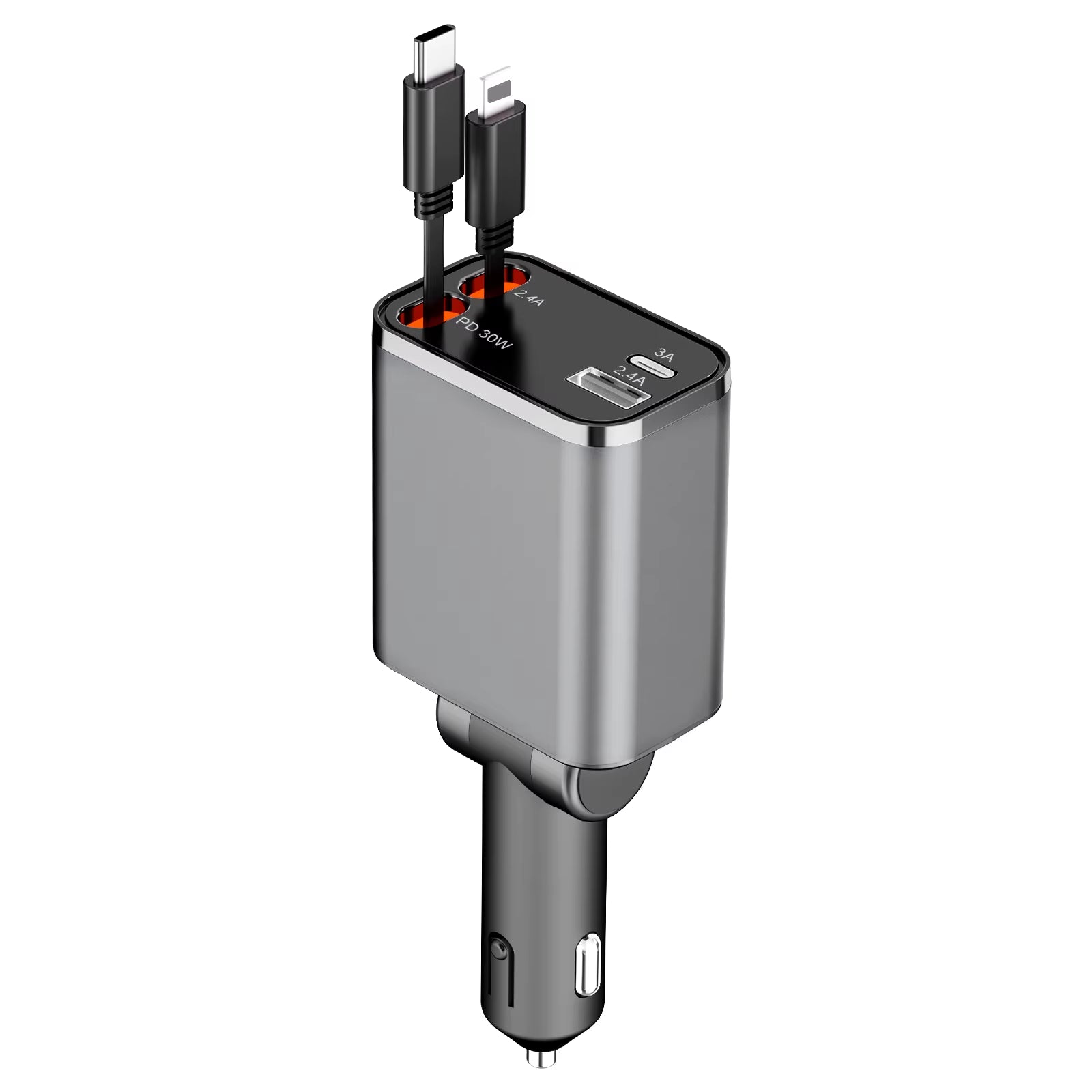  Retractable Car Charger 120W Fast Charger 4-In-1 Fast Charging Car Phone Charger 2 USB Ports Car Charger Adapter