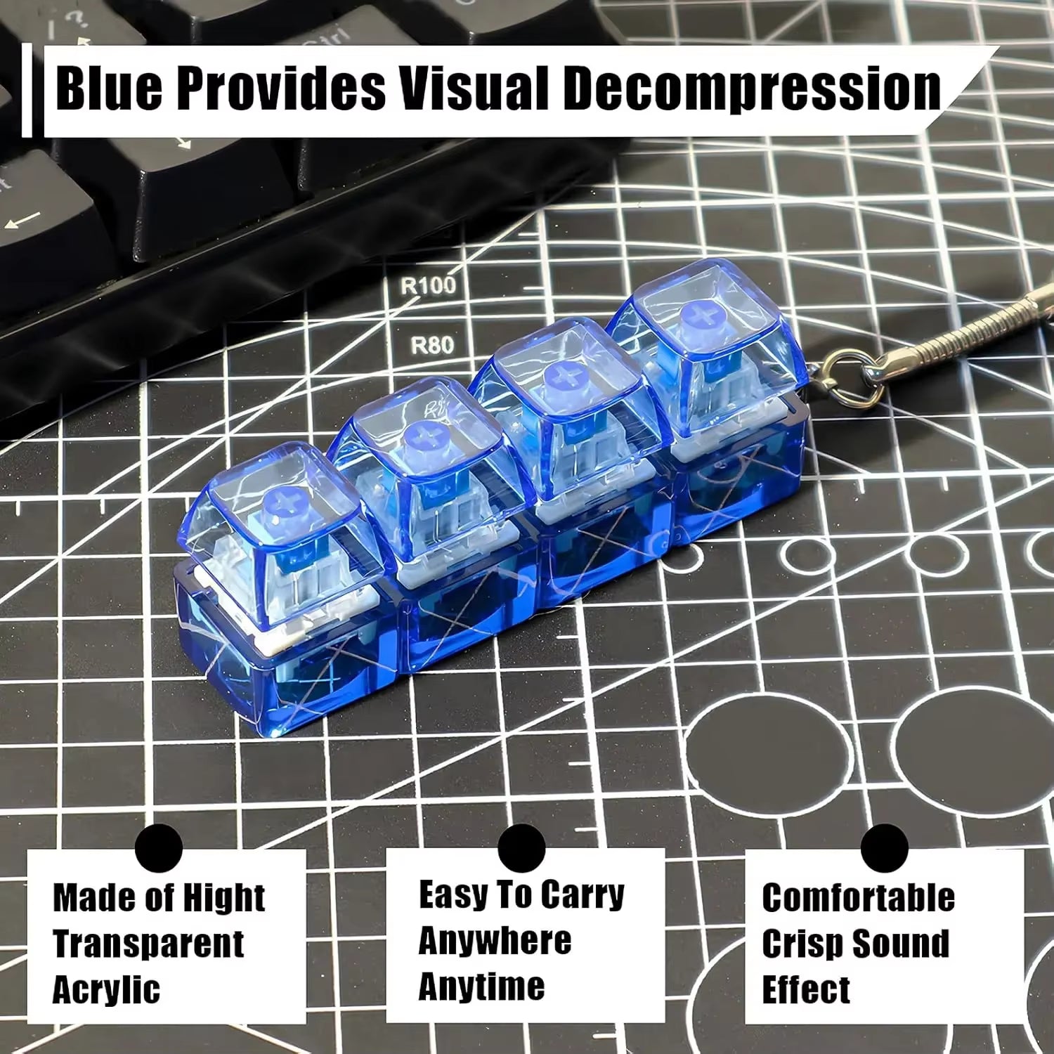 4 Keys Keyboard Decompression Toy Party Stress Relief Fidget Button Clicker Fidget Keychain Keyboard Keychain Finger Keyboard